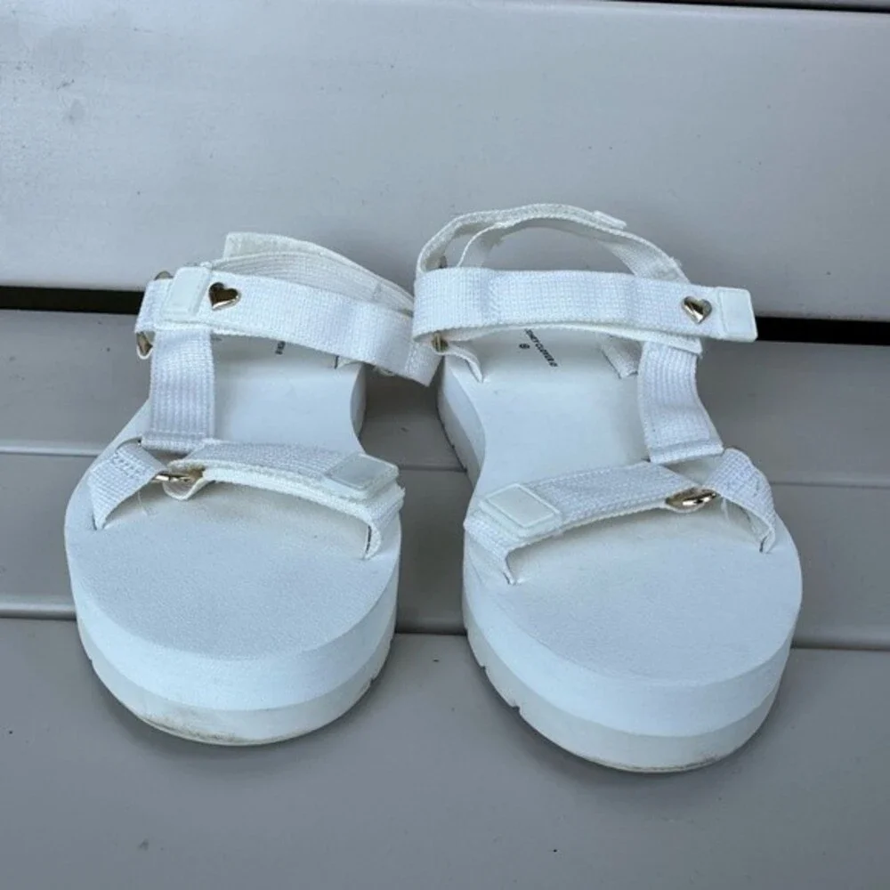 Stoney Clover Lane Women's Hook Loop Strappy White Summer Sandals 6